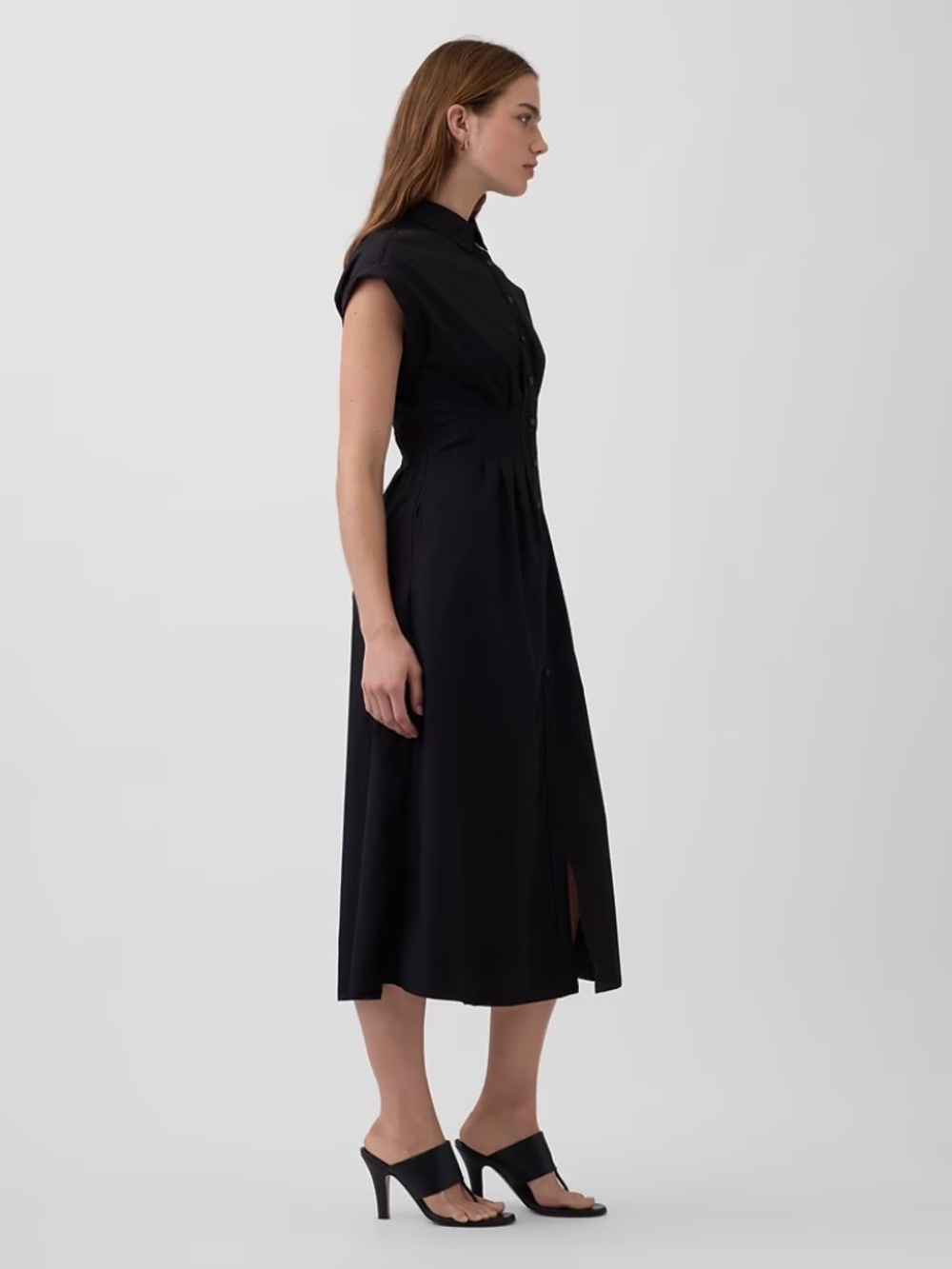 NWT GAP Poplin Cinched Midi Shirtdress // Black - Picture 3 of 6